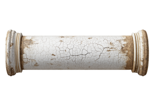 White Greek Column with Cracked Paint isolated on a transparent background