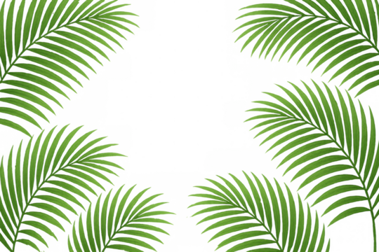 Palm leaves framing transparent background, tropical green foliage border, fresh nature banner design template