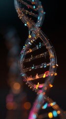 DNA helix in form of music note glow on dark background, music industry concept 