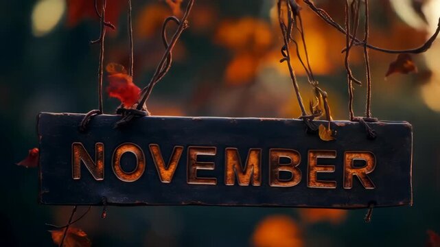 November. Text hanging on the strings
