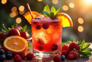 Vibrant Colorful Cocktail With Fresh Fruit Garnish Eye-Catching Classic Refreshing Blissful Party Drink