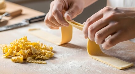 Person making fresh pasta by hand 