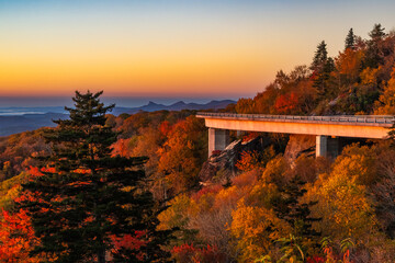 The Linn Cove Viaduct at the golden hour on a clear autumn morning