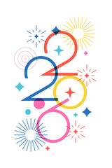 2026 New Year vector banner with numbers and fireworks. Design for celebration holiday, greeting card, party invitation