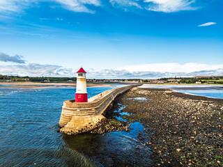 Berwick Pier and Lighthouse from a drone, Berwick-upon-Tweed, England