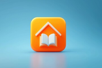 Orange 3D Icon of a House and a Book for Homeschooling