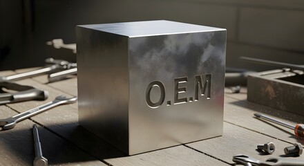 Cube with "O.E.M" for Original Equipment Manufacturer