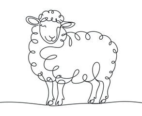 Charming Sheep Continuous Line Art Drawing: Woolly Farm Animal