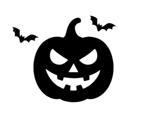 Spooky Halloween Pumpkin Silhouette with Evil Smile and Curved Stem on White Background Vector Illustration