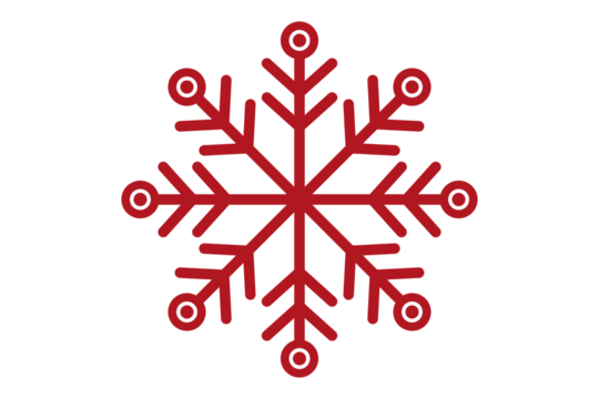 Glowing red snowflake design perfect for festive holiday decorations and winter themes isolated on transparent background