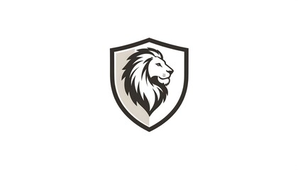 An elegant illustration of a lion's head profile set within a shield shape, using shades of gray and white against a neutral background