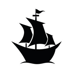Pirate Ship Black Silhouette Vector Illustration