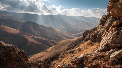 Obraz premium Mountain gorge featuring folded strata and rare mineral inclusions shining in sunlight