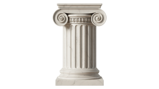 White marble Ionic column capital isolated on a transparent background