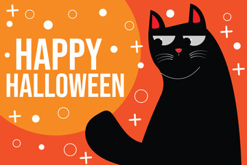 Happy Halloween illustration with black cat.This illustration is great for banners,social media posts,e-commerce,online stores and more