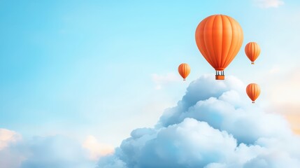 Obraz premium Colorful Hot Air Balloons Floating Over Soft Clouds in a Bright Blue Sky During a Serene Sunrise or Sunset