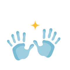 Obraz premium Blue glitter handprints on snow symbolizing winter. 