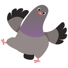 Cute urban gray pigeon character dancing