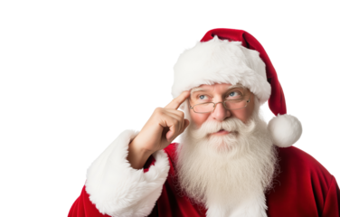 Holiday retail gift card reminder with Santa touching temple for last order deadlines about e-commerce or email headers or homepage hero, left layout with space for text for seasonal sales