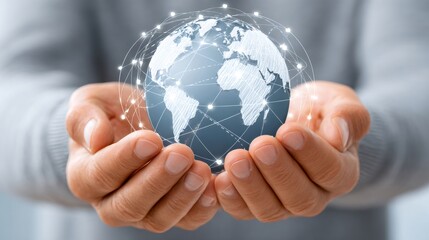 Hands holding global network connecting people