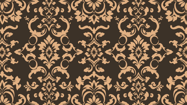Vintage Damask seamless  background,  seamless pattern vector simple and brown background