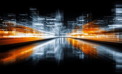 Obraz premium Cityscape with a reflection of the city in a body of water. The reflection is blurry