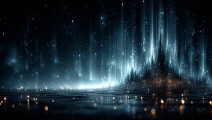 Dark blue sky with a bright blue and gold background. The sky is filled with stars