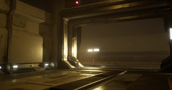 The view inside a futuristic laboratory reveals sleek metallic surfaces and innovative lighting. The atmosphere is illuminated, suggesting ongoing research or experimentation.