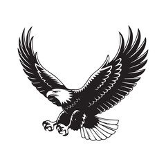 Obraz premium Striking black silhouette vector illustration of a majestic eagle in flight, with detailed wings for a powerful tribal tattoo design