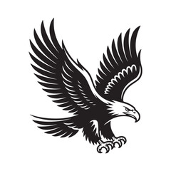 Fototapeta premium Black vector silhouette of an eagle in flight with open wings for a tattoo design or illustration