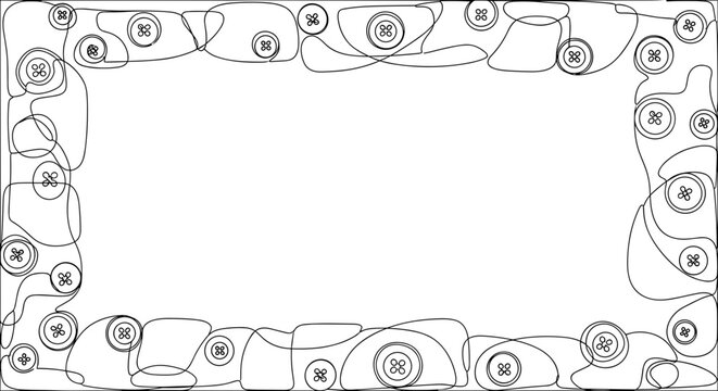 Patchwork fabric frame with decorative buttons, creative textile border design for crafts and sewing projects
