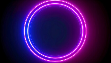 Abstract neon ring illuminated with blue and pink hues against a dark background. A minimalist, glowing circular shape