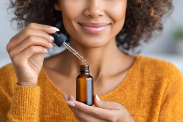 African american woman applying natural essential oil serum
