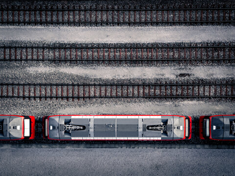 Bird's-eye view of Swiss Federal Railways locomotives in Zurich