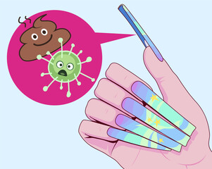 Dirt under the nails.  Personal hygiene. Vector illustration. Healthcare illustration. 
