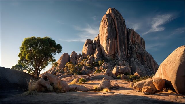 Wind-polished granite monolith reflecting sunlight across its smooth natural curves