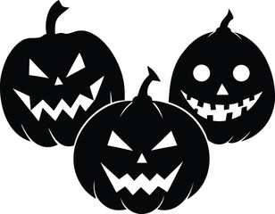 Spooky Pumpkin Trio Smiling Halloween Art | Three Pumpkins Halloween Smiling Illustration