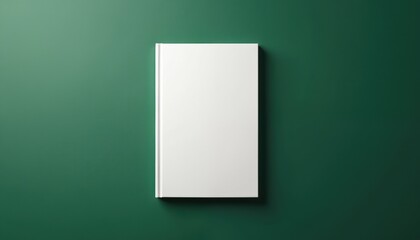 Plain white book cover rests on a textured dark green surface. Ideal for graphic designers creating mockups, authors designing book covers, or publishers needing presentation templates.