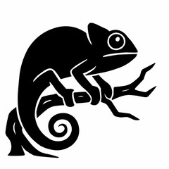 Cute, funny chameleon cartoon illustration, a green vector lizard character isolated on a white background