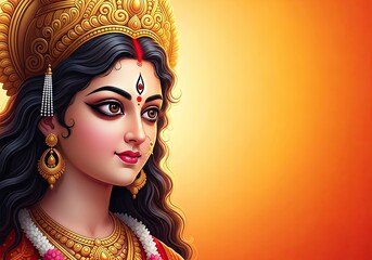 Beautiful portrait of goddess durga adorned with traditional indian jewelry and crown