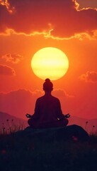 Silhouetted Meditator at Sunset Finding Peace and Solitude in Natures Vastness