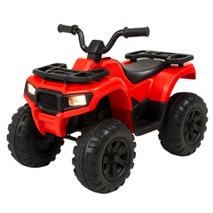 Obraz premium Bright red four wheeler atv toy for kids and outdoor fun