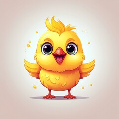 Adorable Fluffy Yellow Baby Bird or Canary Character Illustration