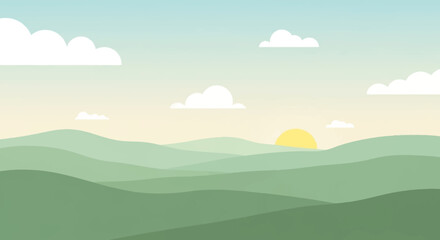 Rolling Hills Landscape Illustration with Sky and Soft Colors