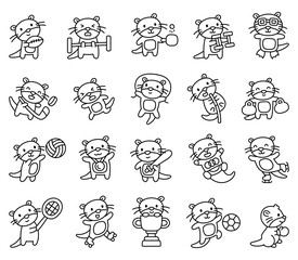 Obraz premium Otter sport set showing adorable cartoon animals
