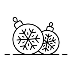 Fototapeta premium Christmas tree balls icon. Black outline linear silhouette. Editable strokes. Side view. Vector simple flat graphic illustration. Isolated object on a white background.