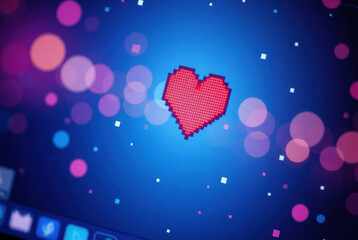 Close-up of a pixel cursor on a heart – digital affection.