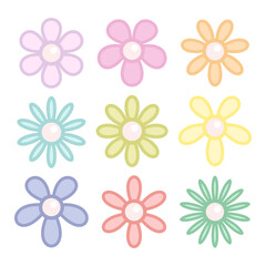 Set of 3D flowers in pastel colors