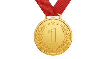 Gold medal with red ribbon