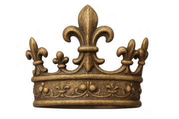 Golden royal crown with fleur-de-lis symbols representing monarchy, power, and authority on transparent background